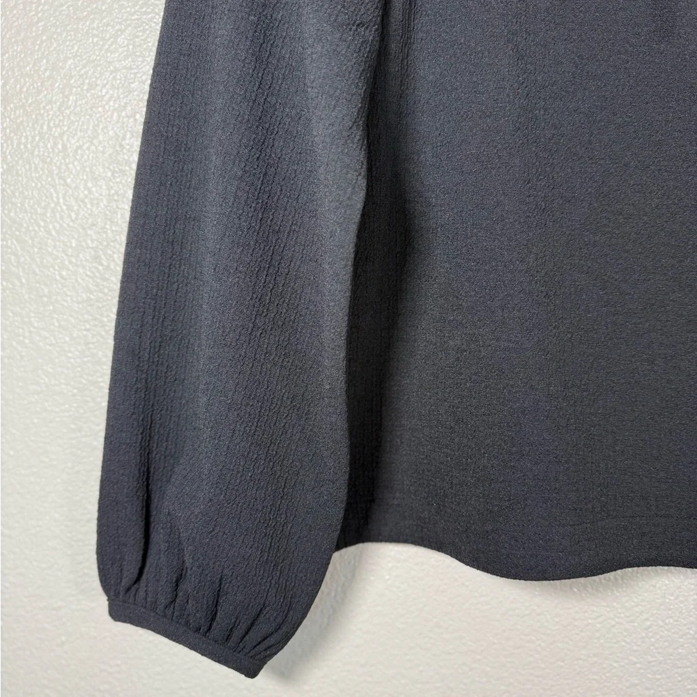 NWT Crepe Square-Neck Puff-Sleeve Top Black Small K15